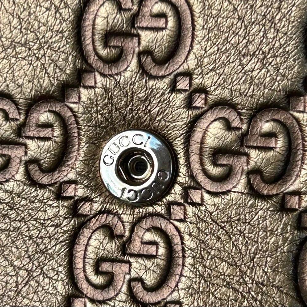 🌟Gucci Gold Leather Embossed Monogram Wallet